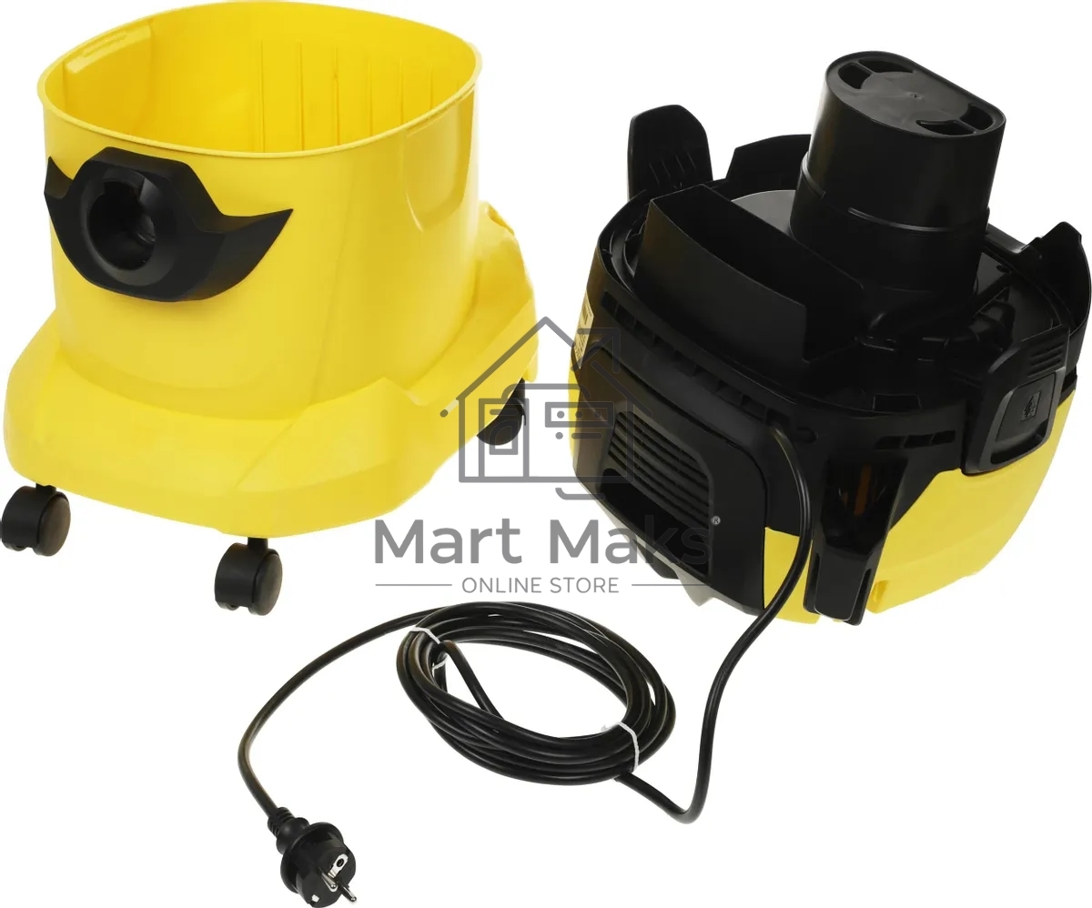 Строительный пылесос Karcher WD 4 P V-20/5/22 желтый, 1000 Вт, уборка сухая/сбор воды/выдув, пылесборник мешок/контейнер, 20 л