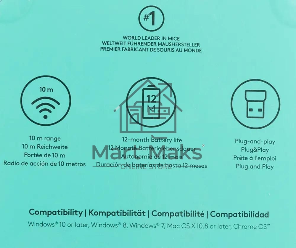 Мышь беспроводная Logitech M171 синий, 1000 dpi, радиоканал, USB, кнопки - 3