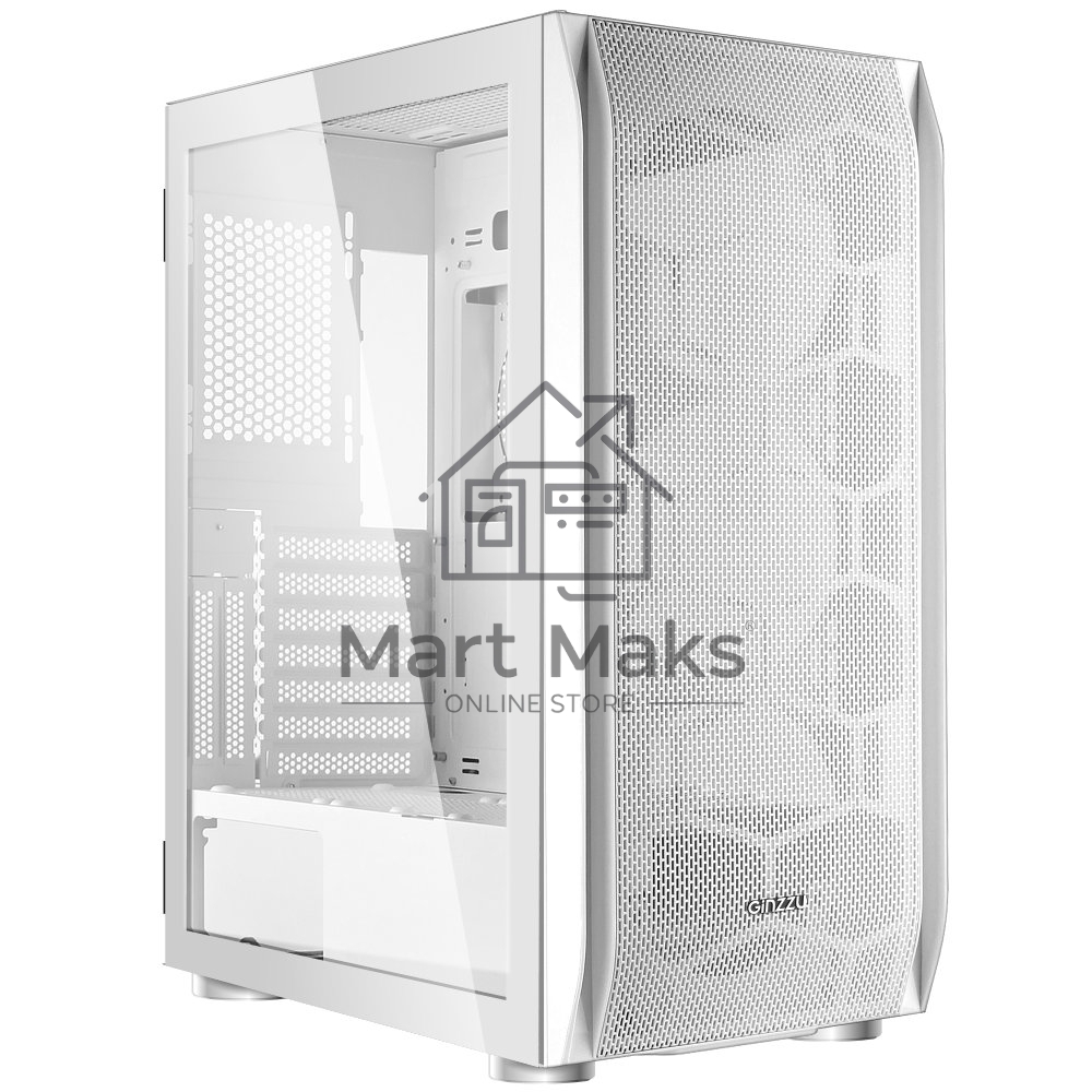 Компьютерный корпус Ginzzu GL 185 белый боковая дверца закаленное стекло на петлях на магнитах