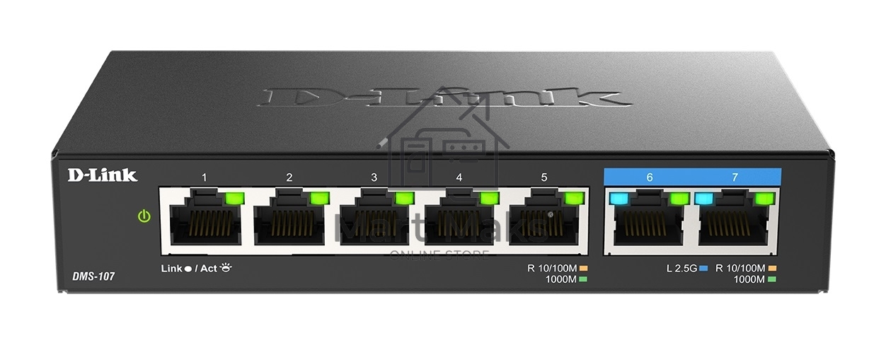 Коммутатор D-Link DMS-107/A1A, 5×1 Гбит/с + 2×2.5 Гбит/с, неуправляемый