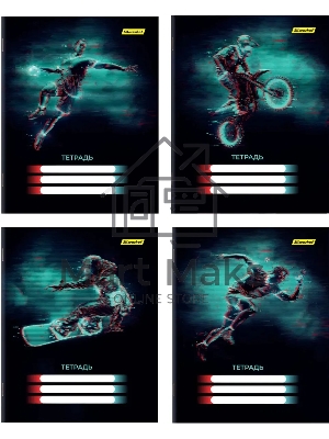 Набор тетрадей Silwerhof 2001670 18 листов, клетка, A5, Спорт 4 дизайна, мелованный картон, водный лак, скрепка (упаковка: 4шт)