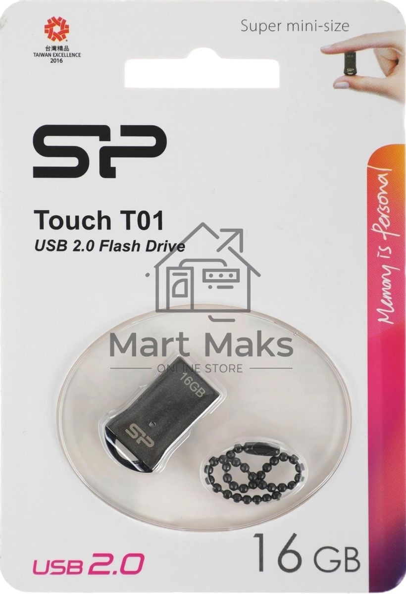 Флешка USB R/W Silicon Power R/W 16Gb Touch T01 SP016GBUF2T01V1K USB2.0 черный/серебристый