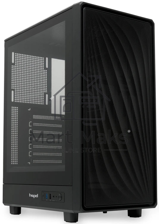Компьютерный корпус без блока питания HSPD M510, Mesh Mid Tower, черный, TG, 0.5 SPCC, no fans ATX, mATX, mITX 180/280/160мм 1x2.5