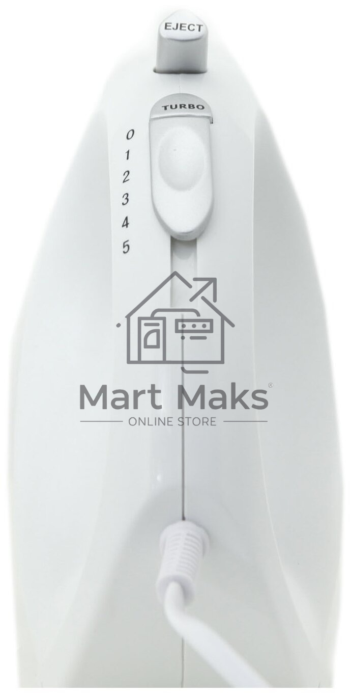 Миксер SUPRA MXS-527 500 Вт.Режим Турбо. 5 скоростей. Две насадки: для взбивания яиц и крема и для замеса тяжелого теста. белый.