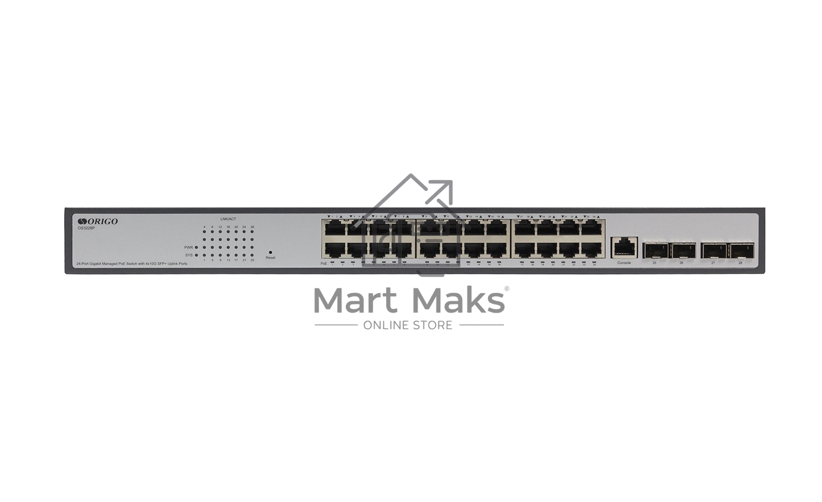 Коммутатор ORIGO Managed L3 Switch 24x1000Base-T PoE, 4x10GBase-X SFP+, PoE Budget 370W, RJ45 Console, 19