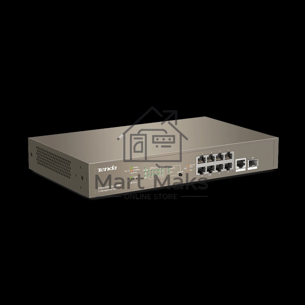 Управляемый PoE гигабитный коммутатор Tenda TEG5310P-8-150W L3, 8PoE портов, 1 Uplink, 1 SFP