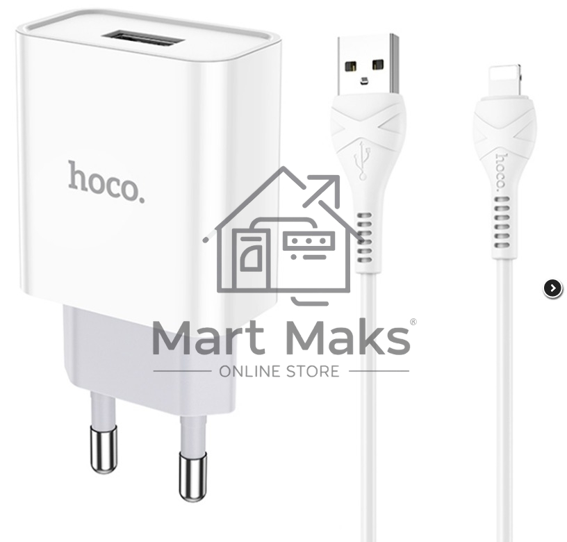 Блок питания (сетевой адаптер) HOCO C81A Asombroso single 1xUSB с кабелем USB-Lightning, 2.1A, 10W