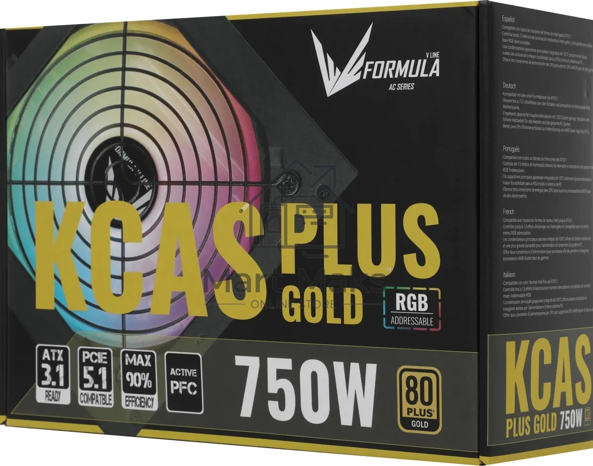 Блок питания Aerocool / Formula ATX 750W AC KCAS PLUS GOLD 750W RGB 80 PLUS gold (20+4pin) APFC 120mm fan color LED 8xSATA RTL