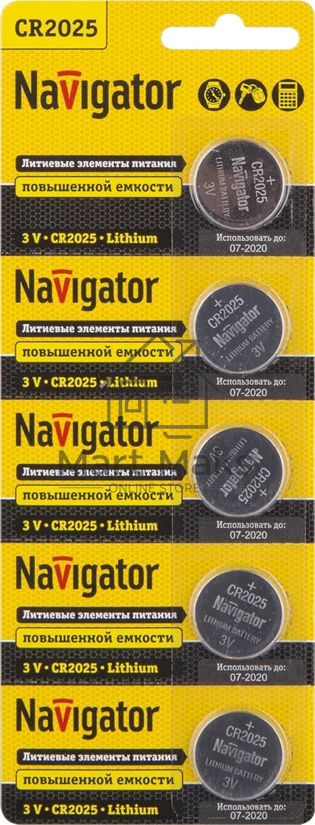 Элемент питания NAVIGATOR NBT-CR2025-BP5, 3 В