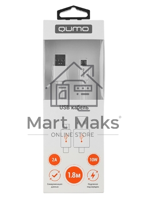 Кабель Qumo, USB-Micro USB, 1.8м, 5В, 2А, 10Вт, опл. PVC, кон. PVC, круглый, белый