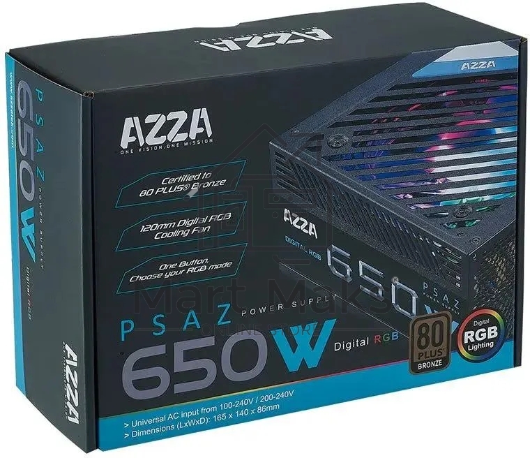 Блок питания Azza PSAZ-650B, 650вт, 80 PLUS Bronze, 120мм, черный