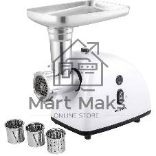 Мясорубка электрическая SUPRA MGS-1805T белый, 1800 Вт, 1.5 кг/мин, реверс, защита от перегрузки, металлический лоток, насадки - 5