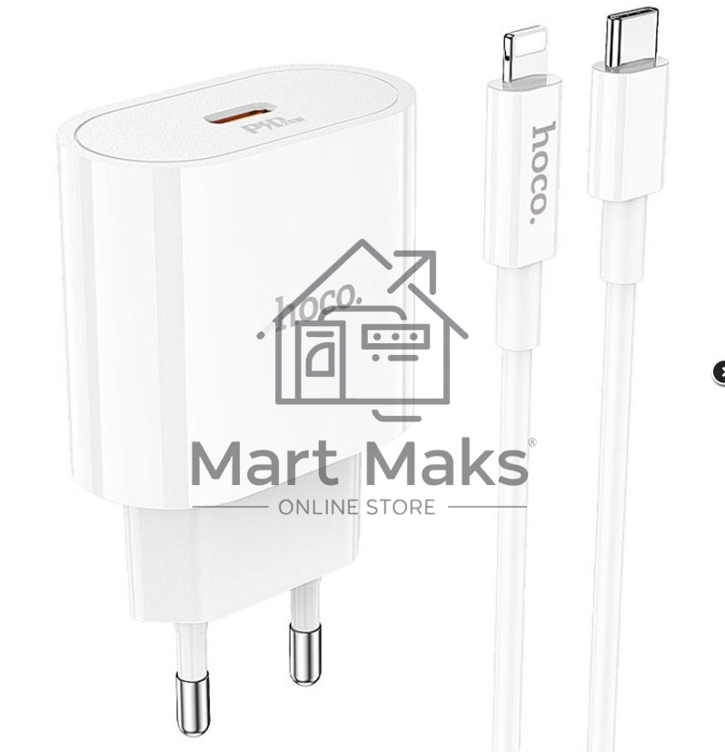Блок питания (сетевой адаптер) HOCO C94A Metro 1xUSB-C с кабелем Type-C-Lightning, 3.0A, 20W, белый