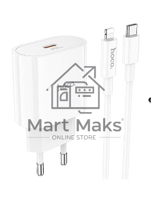 Блок питания (сетевой адаптер) HOCO C94A Metro 1xUSB-C с кабелем Type-C-Lightning, 3.0A, 20W, белый
