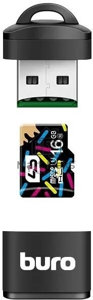 Кард-ридер Buro BU-CR-200/черный/micro-SD/USB 2.0/пластик