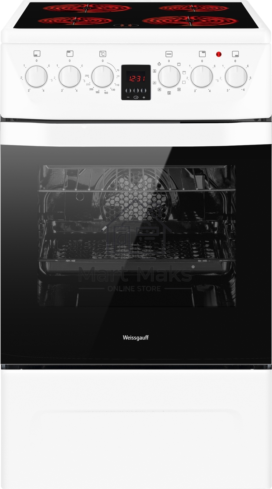 Плита электрическая WEISSGAUFF WES 2V16 WE Premium Line белый, конфорок 4 шт, духовка 50 л, 50 см x 85 см x 60 см (без крышки)