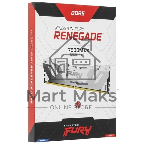 Оперативная память Kingston Fury Renegade, DDR5, 32GB (2x16GB), 7600MHz, CL38, DIMM, с радиаторами, белый/серебристый