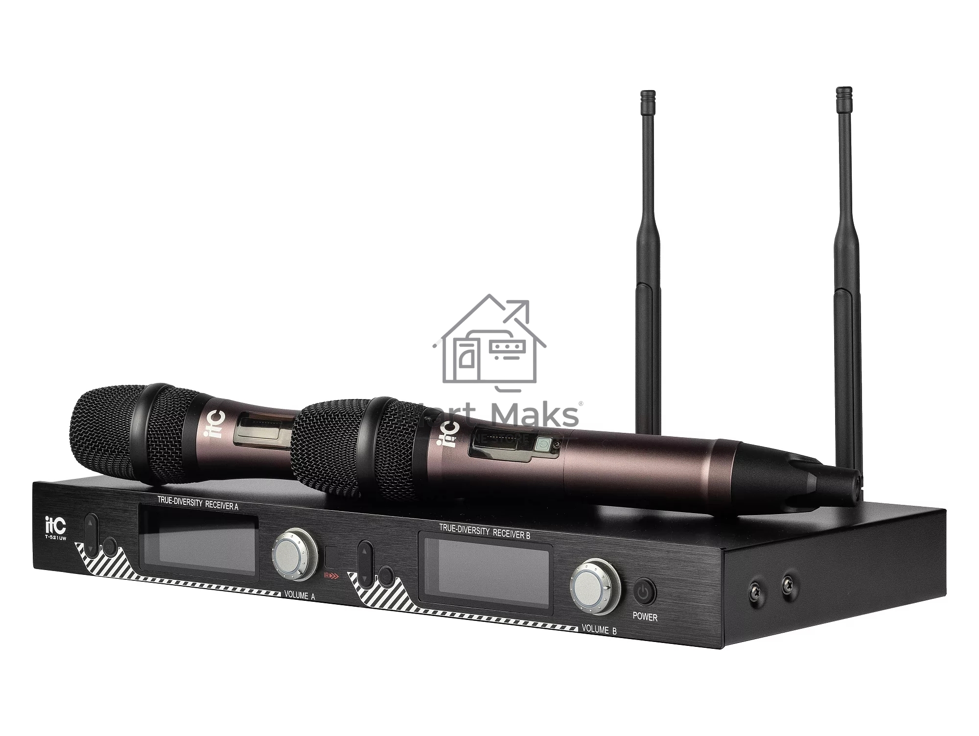 Радиосистема ITC T-521UH UHF двухканальная с двумя ручными микрофонами, LCD дисплей, True Diversity, частотный диапазон 470-510 MHz.