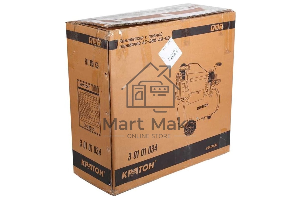 Компрессор КРАТОН AC-280-40-D Dпрямой 220В 2000Вт 280л/мин ресивер40л 32кг