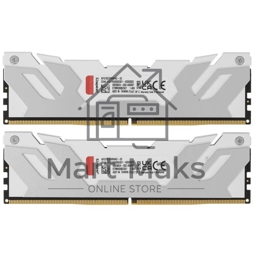 Оперативная память Kingston Fury Renegade, DDR5, 32GB (2x16GB), 7600MHz, CL38, DIMM, с радиаторами, белый/серебристый