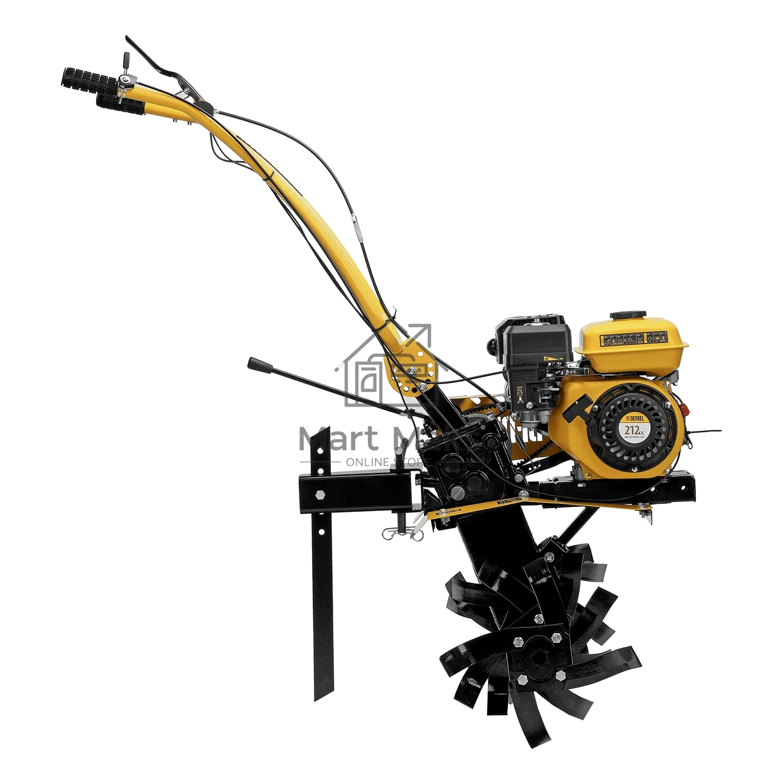 Мотоблок Denzel DPT-270SB, 7 л.с., ремен.сцеп, фрез 3х4, ШОМ, без колес, передачи 2В/1Н