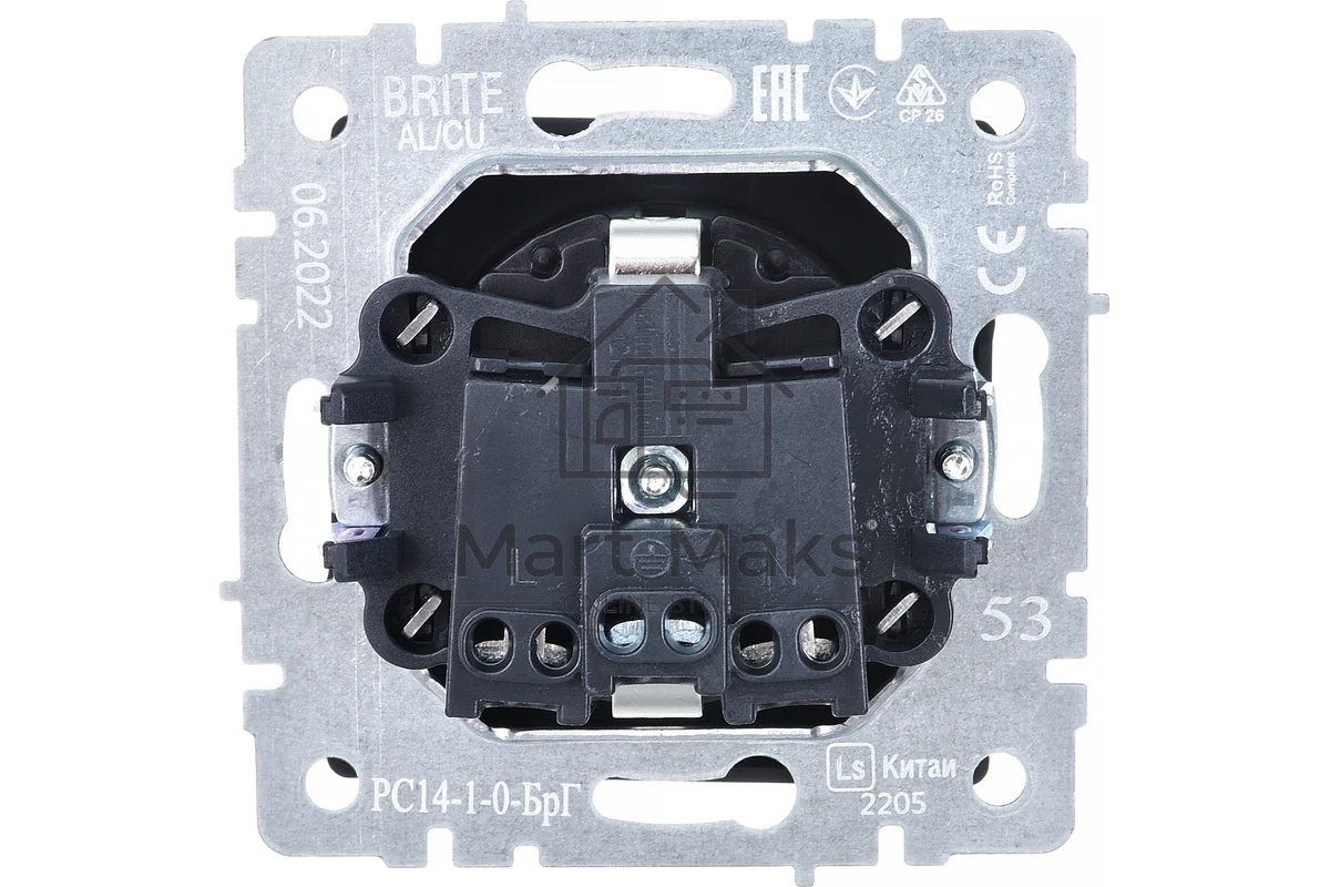 Розетка 1-местная IEK BRITE 16А РС14-1-0-БрГ с заземлением, с защитными шторками, 16А, графит