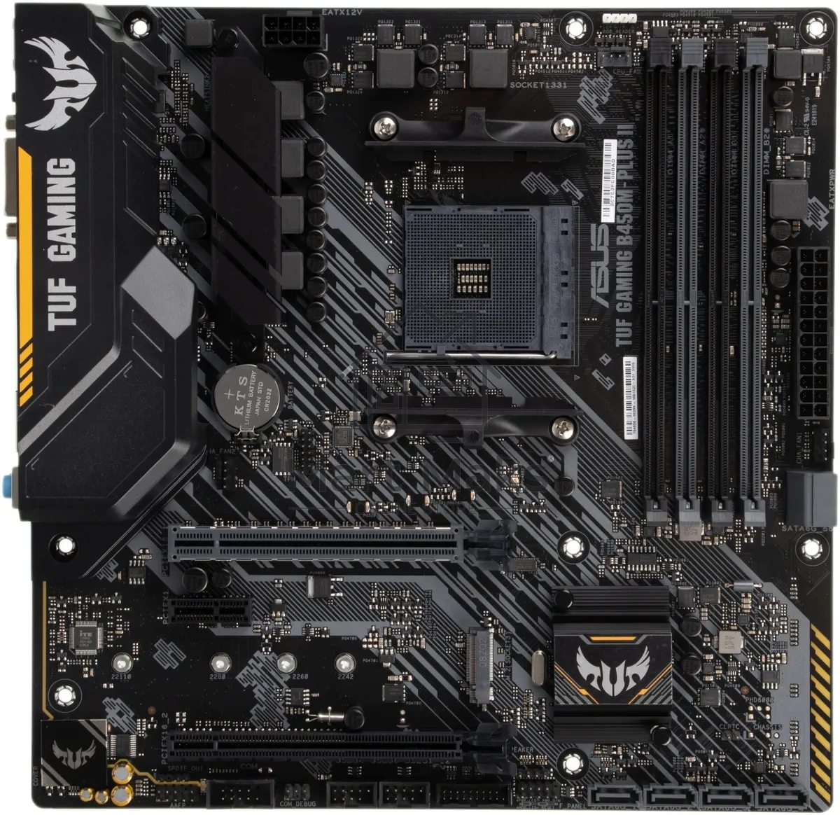 Материнская плата ASUS TUF GAMING B450M-PLUS II, AM4, AMD B450, 4xDDR4, 6xSATA, 1xM.2, 1xPCIe 3.0 x16, 1xPCIe 2.0 x16, 1xPCIe x1, 1xHDMI, 1xDVI-D, 1x 1Gb LAN, 2xUSB-A 3.2 Gen 1, 1xUSB-A 3.2 Gen 2, 2xUSB-A 2.0, 1xUSB-C 3.2 Gen 1, 3x3.5 мм, 7.1, mATX