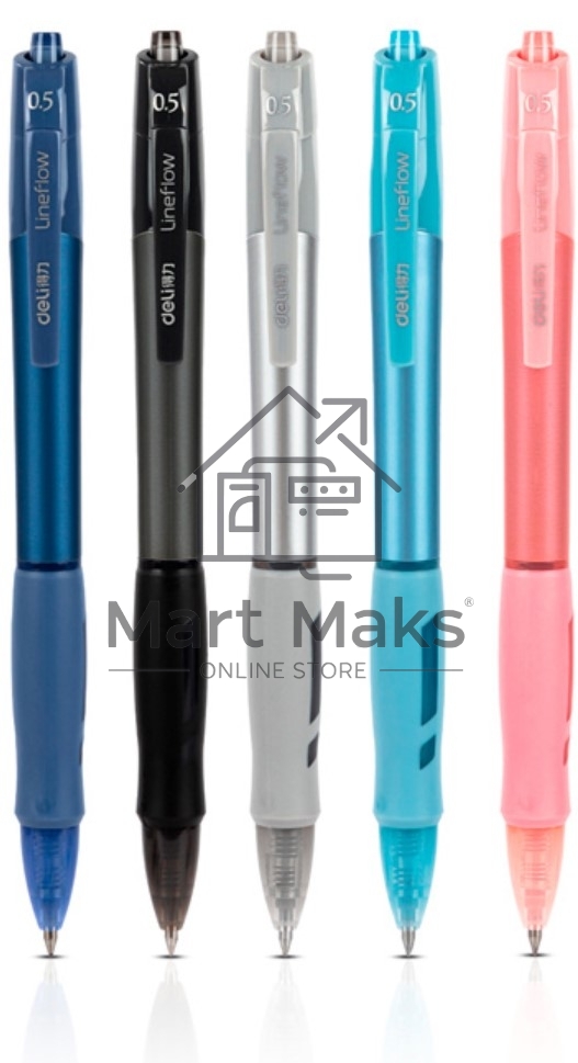 Ручка гелевая автоматическая Deli S08-B-BK ассорти, черные чернила, линия 0.5мм, резиновая манжета