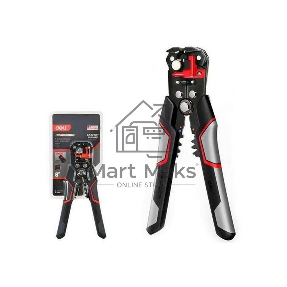 Инструмент обжимной Deli Автоматические клещи для снятия изоляции (стриппер) DL2017 205мм, диапазон зачистки 0,2-6 мм, пружина с автоматическим возвратом, цинковый сплав, лезвие CrMoV, прорезиненные рукоятки