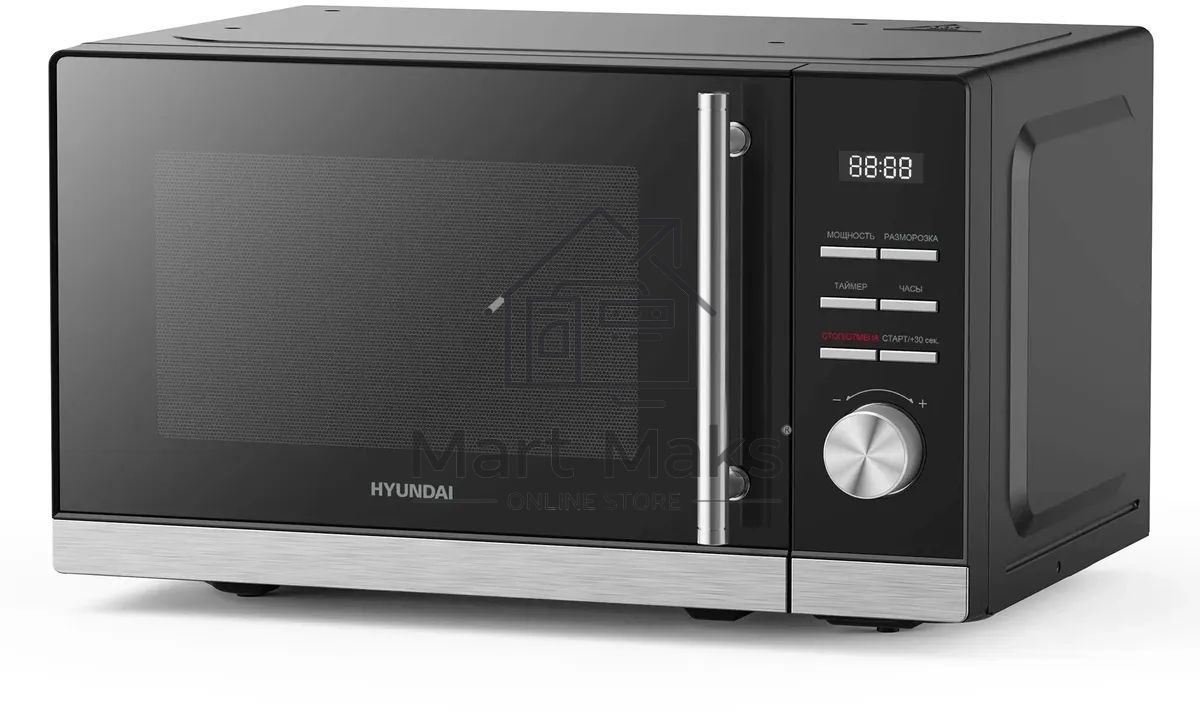 Микроволновая печь Hyundai HYM-D3005 черный/стальной, 20 л, 700 Вт, переключатели - кнопки, электронный поворотный механизм