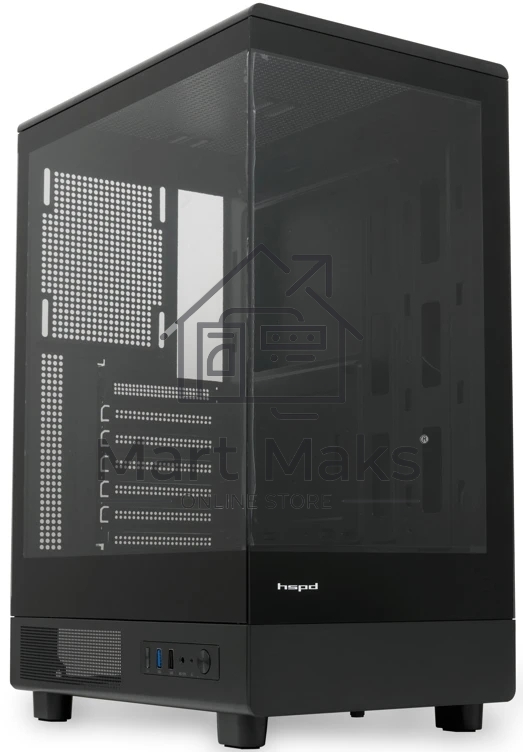 Компьютерный корпус без блока питания HSPD F510, Panoramic Mid Tower, черный, TG, 0.5 SPCC, no fans ATX, mATX, mITX 180/280/160мм 1x2.5