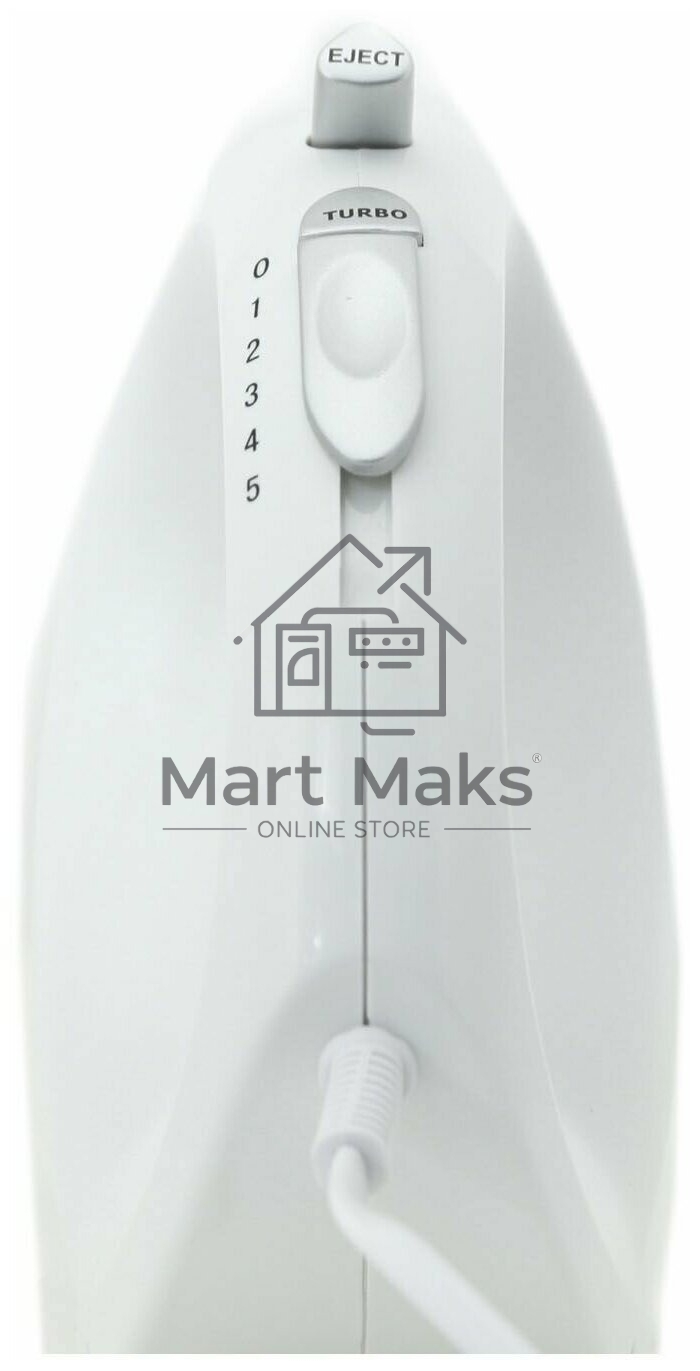 Миксер SUPRA MXS-527 500 Вт.Режим Турбо. 5 скоростей. Две насадки: для взбивания яиц и крема и для замеса тяжелого теста. белый.