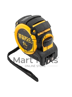 Рулетка 10м х 32мм, автоматич. фиксац., нейлон. покрытие, магнит. зацеп, двухстор. разметка Denzel