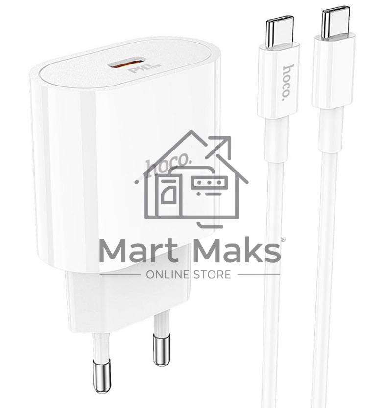 Блок питания (сетевой адаптер) HOCO C94A Metro 1xUSB-C с кабелем Type-C-Type-C, 3.0A, 20W, белый