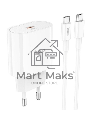 Блок питания (сетевой адаптер) HOCO C94A Metro 1xUSB-C с кабелем Type-C-Type-C, 3.0A, 20W, белый