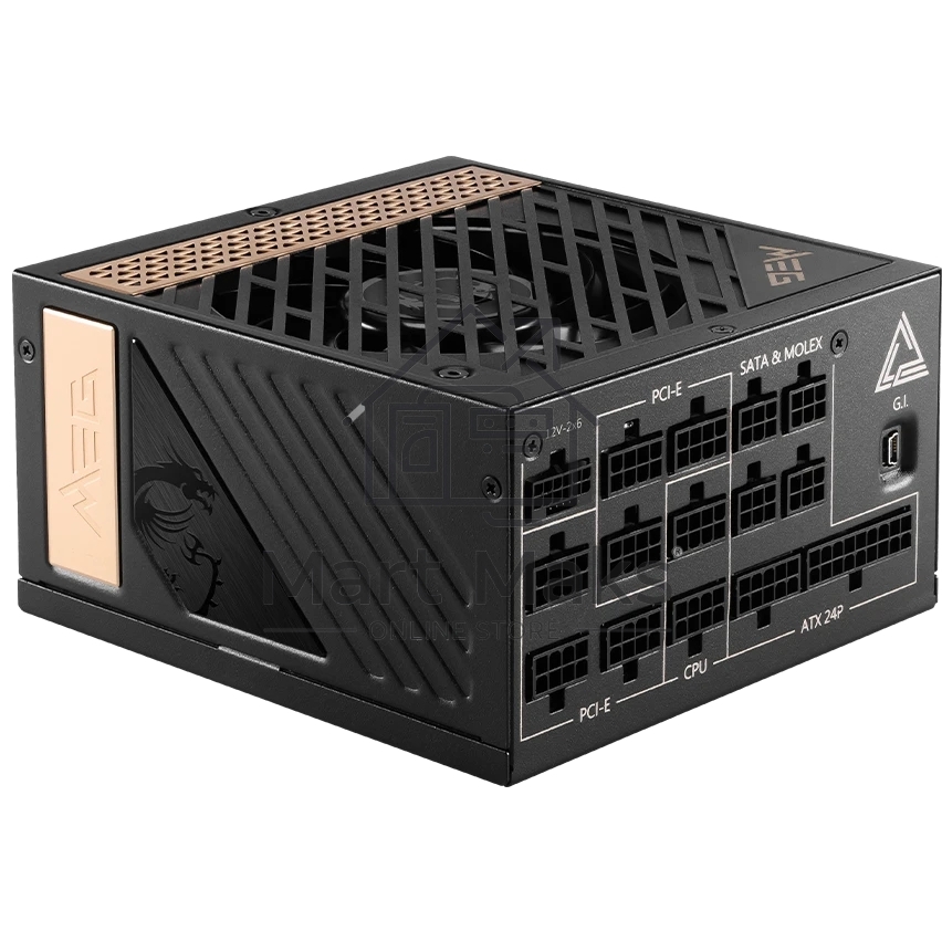 Блок питания MSI MEG Ai1300P (306-7ZP4A11-CE0), 1300Вт, 80 PLUS Platinum, 120мм, модульный, черный / золотой