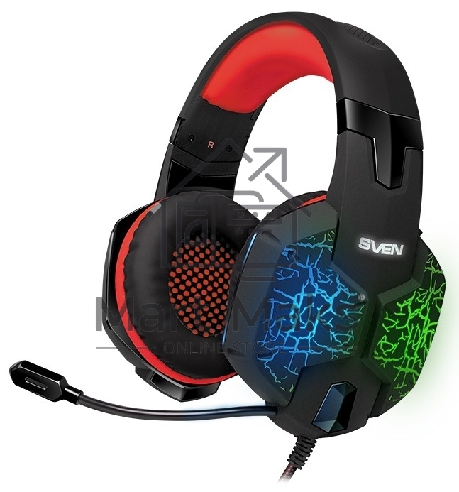 Игровые наушники с микрофоном SVEN AP-U988MV, черный-красный (USB, LED, 7.1)