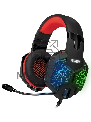 Игровые наушники с микрофоном SVEN AP-U988MV, черный-красный (USB, LED, 7.1)
