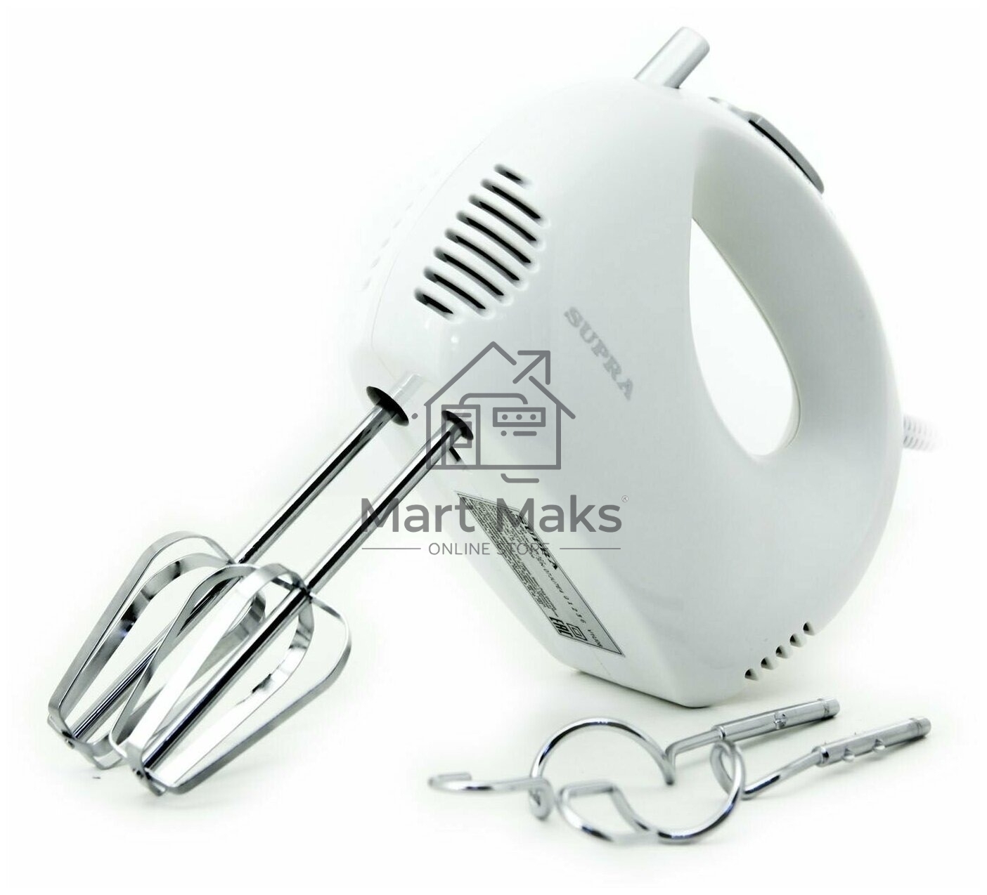 Миксер SUPRA MXS-527 500 Вт.Режим Турбо. 5 скоростей. Две насадки: для взбивания яиц и крема и для замеса тяжелого теста. белый.