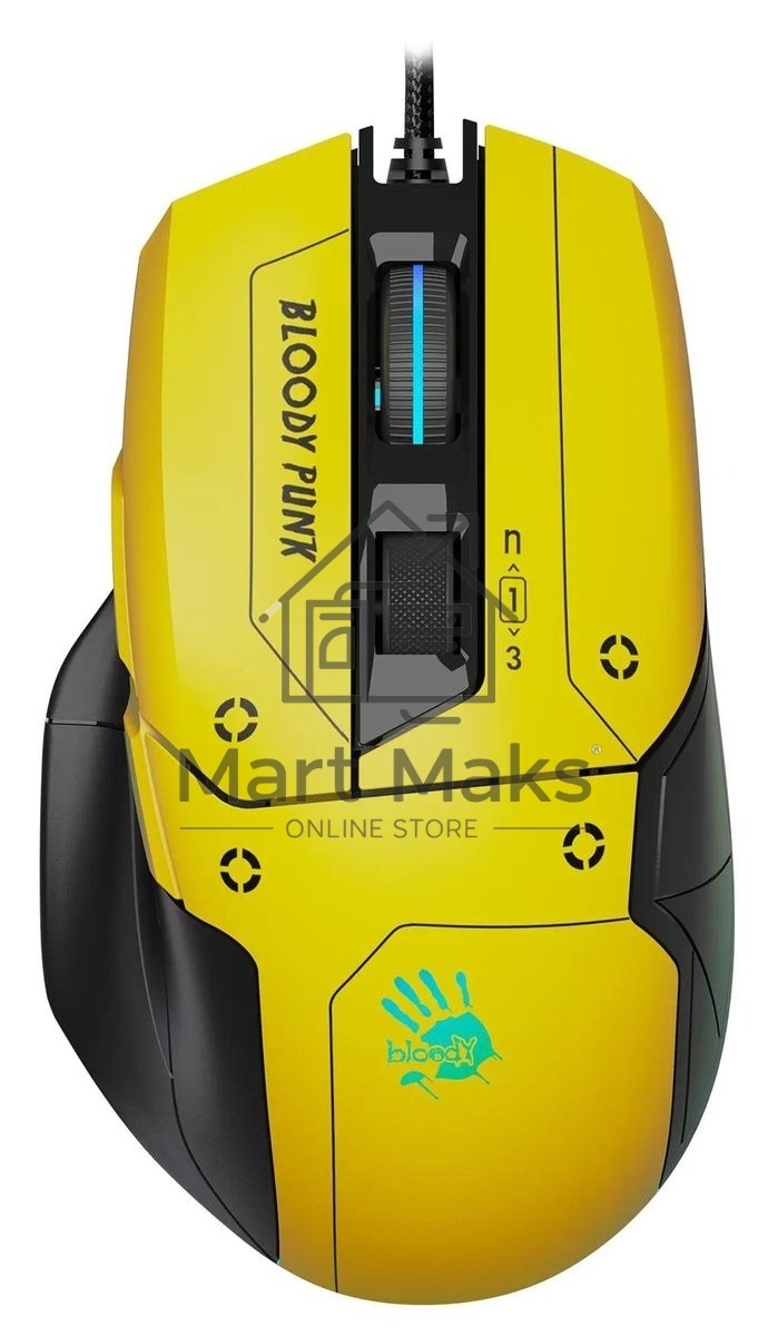 Мышь проводная A4Tech Bloody W70 Max желтый/черный, 10000 dpi, USB, кнопки - 9
