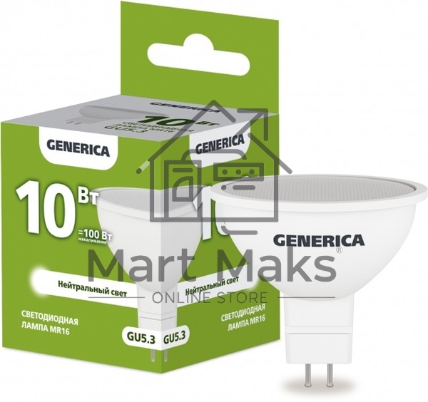 Лампа cветодиодная LED MR16 IEK LL-MR16-10-230-40-GU5-G софит 10Вт 230В 4000К GU5.3 GENERICA