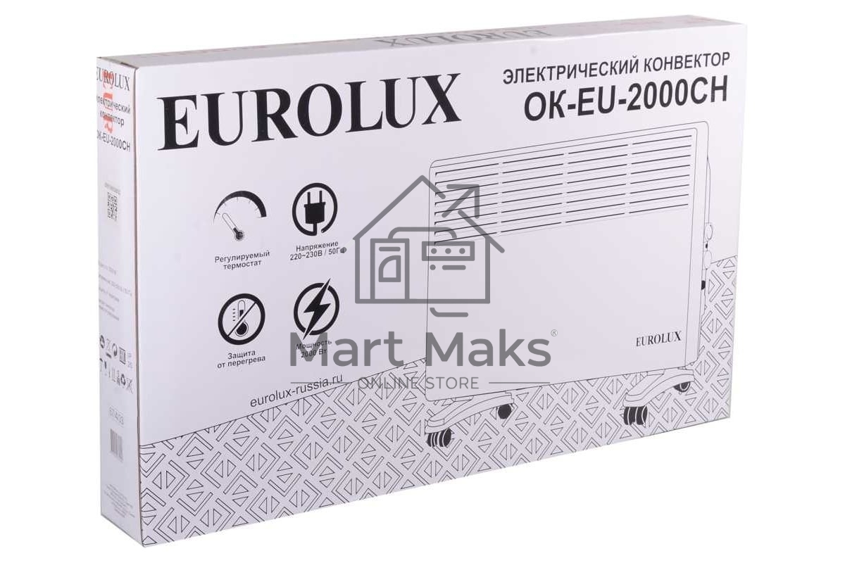 Конвектор Eurolux ОК-EU-2000CH, белый, 2000 Вт, 25 м2, термостат 67/4/33