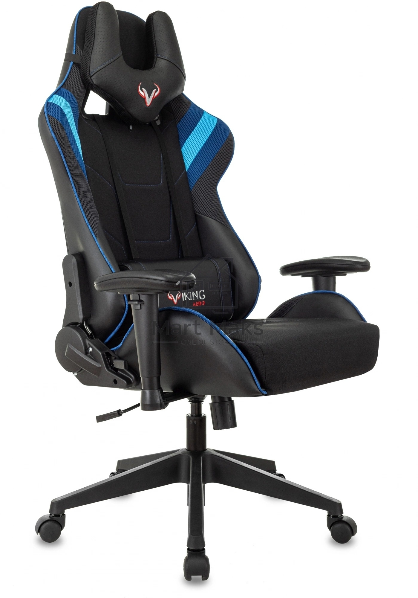 Кресло игровое Бюрократ VIKING 4 AERO BLUE черный/синий, искусст.кожа/ткань, две подушки
