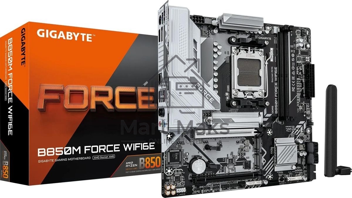 Материнская плата Gigabyte B850M FORCE WF6E, AM5, AMD B850, 2xDDR5, 4xSATA, 3xM.2, 1xPCIe 5.0 x16, 1xPCIe 4.0 x4, 1xDP, 1xHDMI, 1x2.5Gb LAN, Wi-Fi 6E, Bluetooth 5.3, 1xUSB-C 5Gbps, 1xUSB-A 10Gbps, 2xUSB-A 5Gbps, 2xUSB-A 2.0, 3x3.5 мм, 7.1, mATX