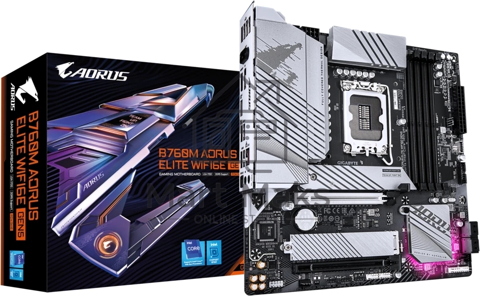 Материнская плата Gigabyte B760M AORUS ELITE WIFI6E GEN5, LGA 1700, Intel B760, 4xDDR5, 4xSATA, 2xM.2, 1xPCIe 5.0 x16, 1xPCIe 4.0 x16, 1xHDMI, 1xDP, 1x2.5Gb LAN, Wi-Fi 6E, Bluetooth 5.3, 1xUSB-C 20Gbps, 1xUSB-A 10Gbps, 3xUSB-A 5Gbps, 4xUSB-A 2.0, 3x3.5 мм + S/PDIF оптический, 7.1, mATX