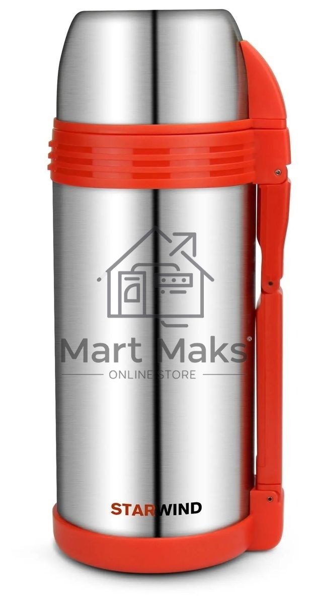Термос Starwind 30-1500 1.5 л, серебристый/красный, картонная коробка