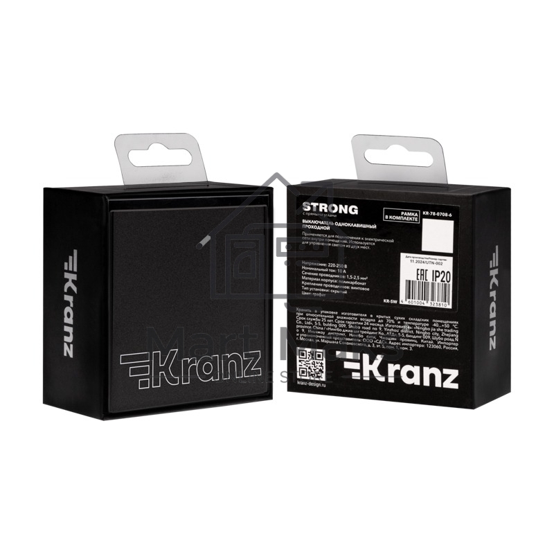 Выключатель STRONG 1 кл проходной (переключатель) 10А с/у графит KRANZ