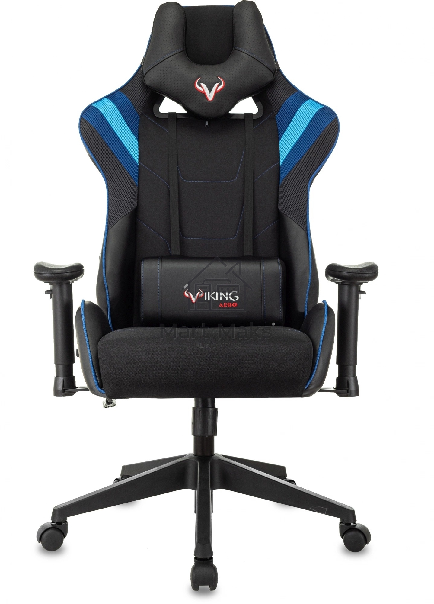 Кресло игровое Бюрократ VIKING 4 AERO BLUE черный/синий, искусст.кожа/ткань, две подушки