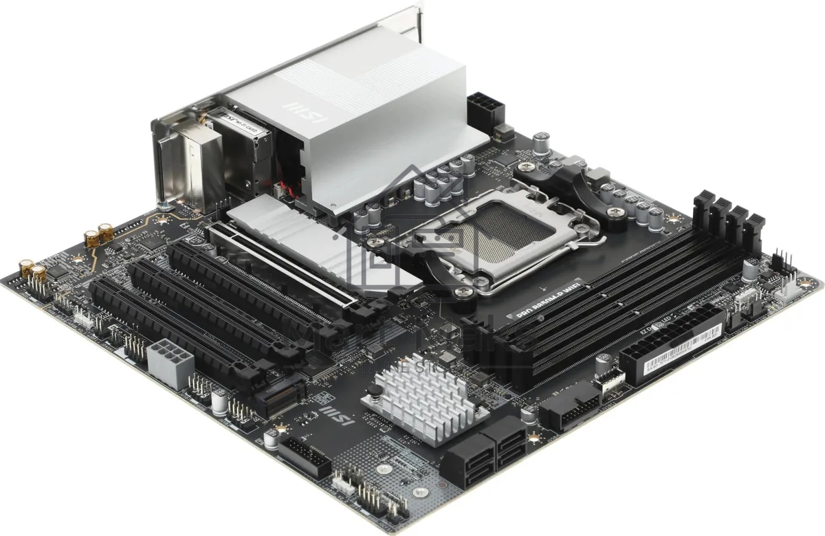 Материнская плата MSI PRO B850M-P WIFI, AM5, AMD B850, 4xDDR5, 4xSATA, 3xM.2, 1xPCIe 5.0 x16, 1xPCIe 4.0 x4, 2xPCIe 3.0 x1, 1xHDMI, 2xUSB-C 10Gbps, 1xUSB-A 5Gbps, 1xUSB-A 10Gbps, 4xUSB-A 2.0, 2x3.5 мм, S/PDIF, 1x5Gb LAN, Wi-Fi 7, Bluetooth 5.4, 7.1, mATX