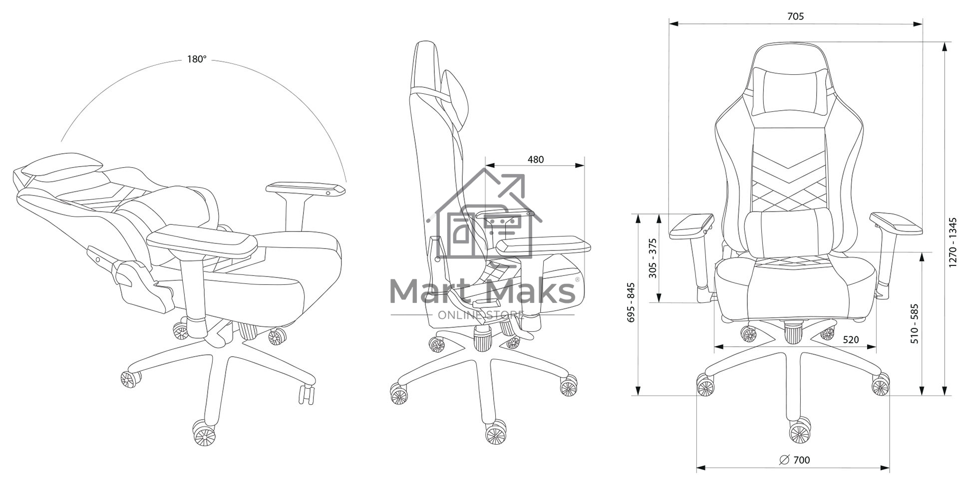 Кресло игровое Cactus CS-CHR-0112BL-M, массажное, с подголовником, черный
